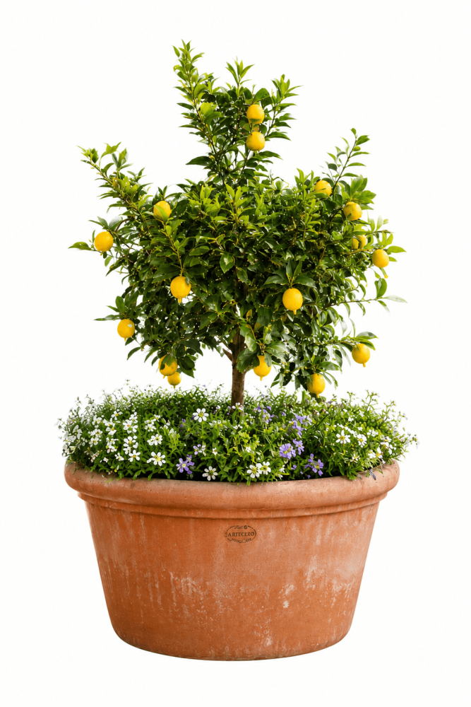 Pot de fleurs rond, bas et particulièrement robuste